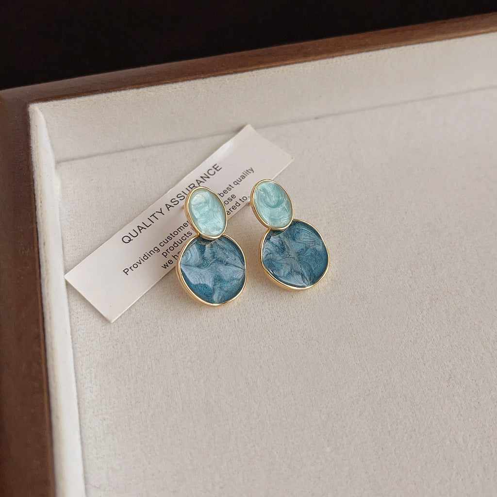 Wholesale Blue oil-drop retro earrings