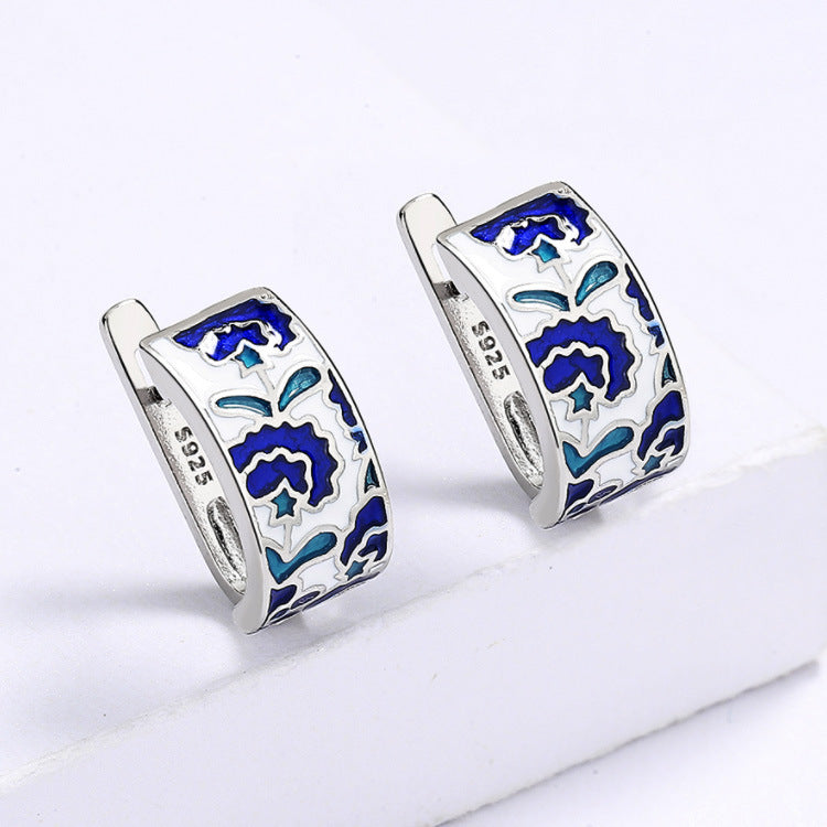 Wholesale  blue enamel earrings flower earrings