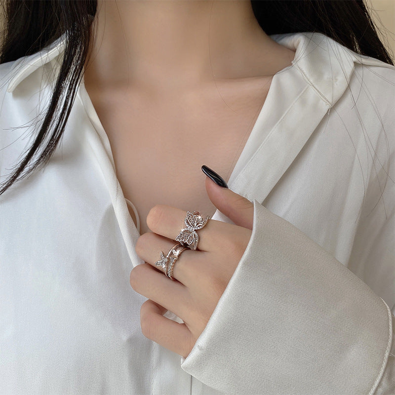 Wholesale  flash diamond butterfly ring