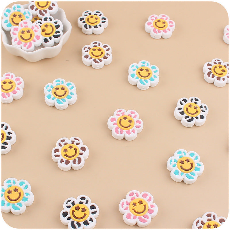 Wholesale 10pcs Cartoon Smiling Face Flower Silicone Beads ACC-BDS-GuangTian011