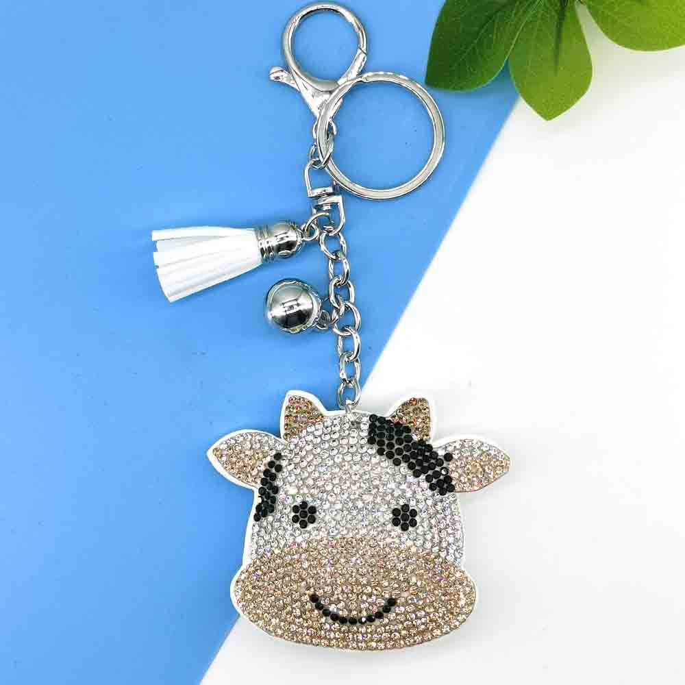 Wholesale 4pcs Zinc Alloy Rhinestone Cow Keychain