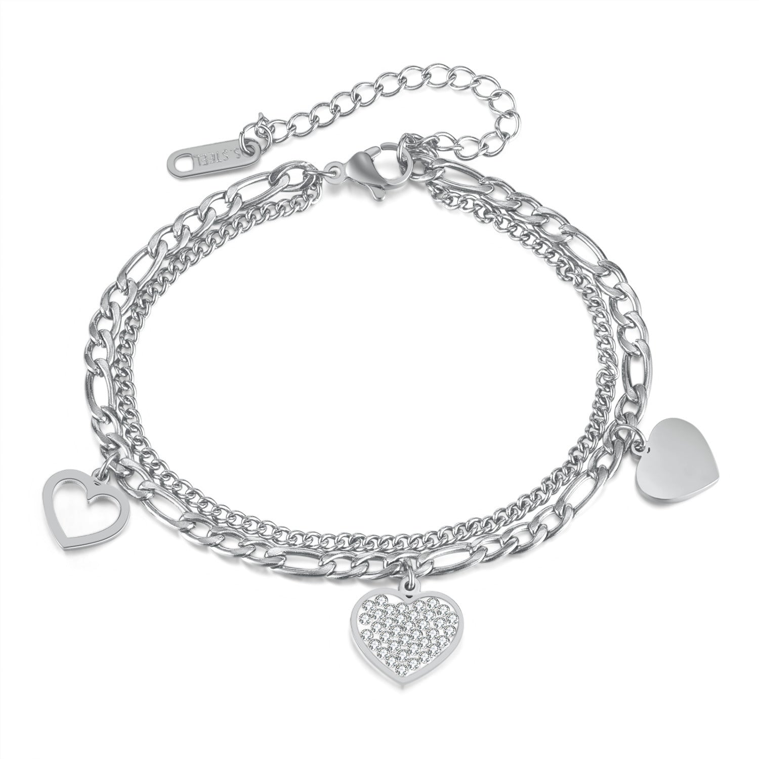 Wholesale Stainless Steel Double Layer Stacked Wear Hollow Love Bracelet