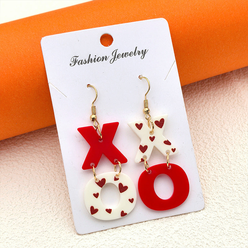 Wholesale Painted Red XO Love Valentine's Day Acrylic Earrings