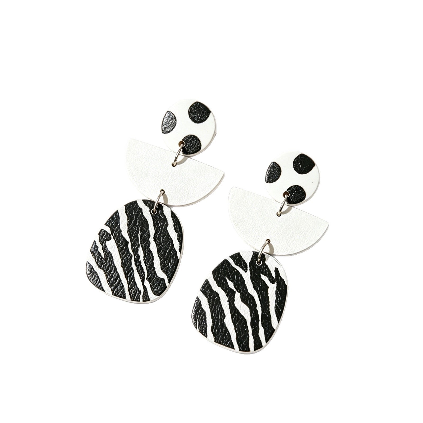 Wholesale Geometric Leather Earrings with Black White Polka Dot Zebra Pattern for Party Fashion Accessory