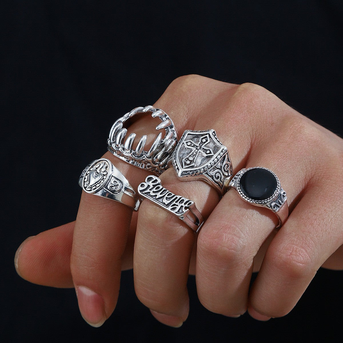 Wholesale Vintage Punk Skeleton  Ring Set 24 Piece Ancient Silver Zinc Alloy Jewelry Accessory