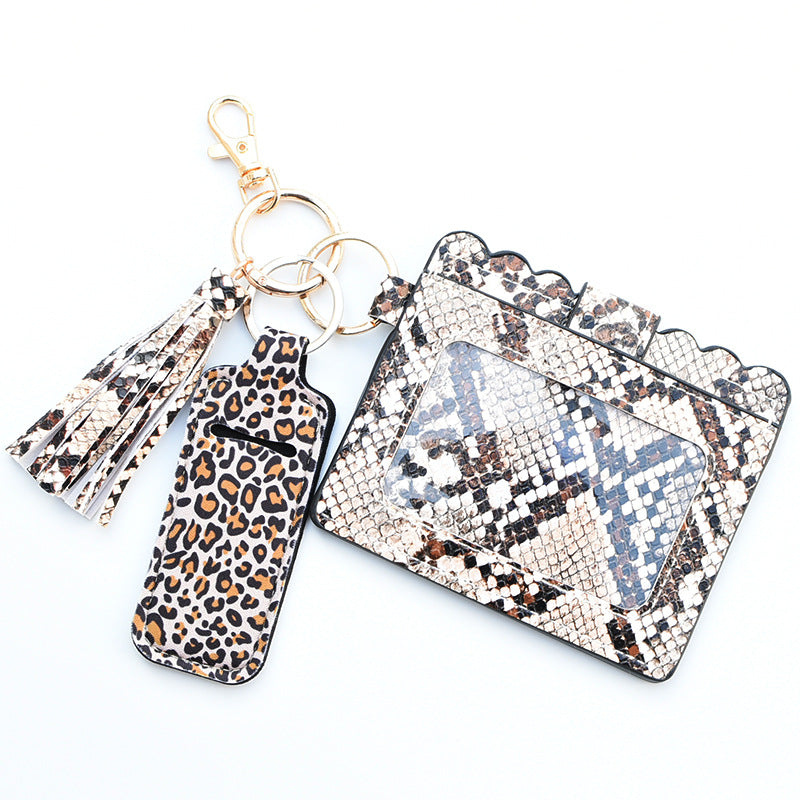 Wholesale Cactus Leopard Rose Flower Lipstick Case Card Holder PU Keychain
