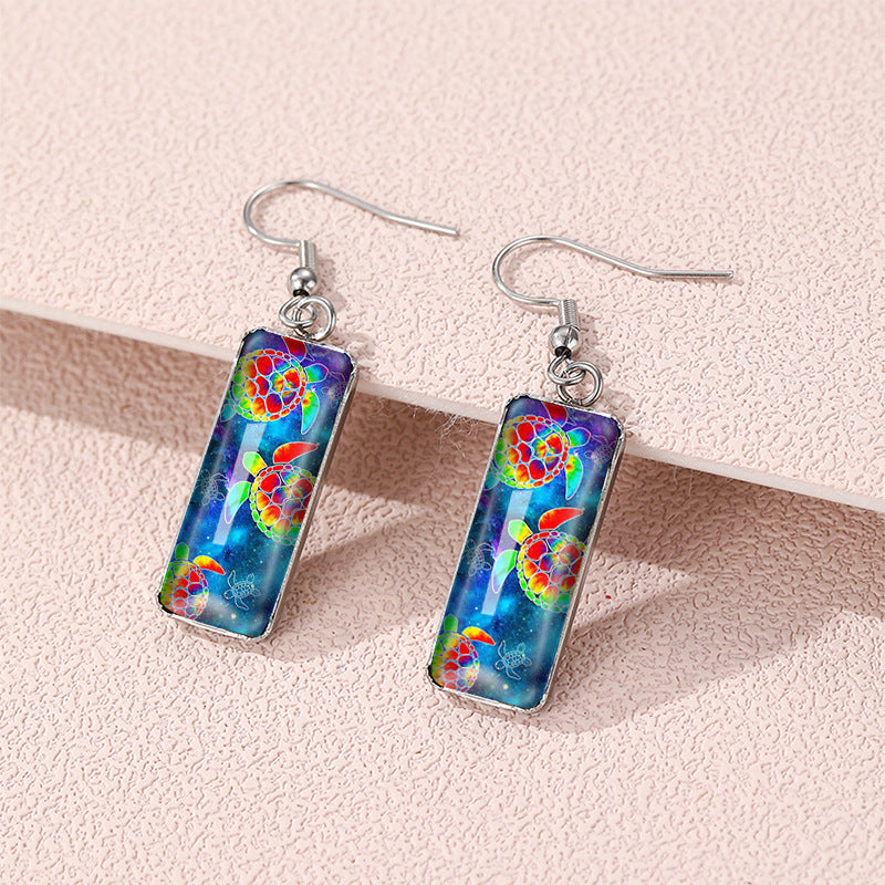 Wholesale Ethnic Style Turtle Stainless Steel Time Gem Rectangular Earrings ACC-ES-XiangL001