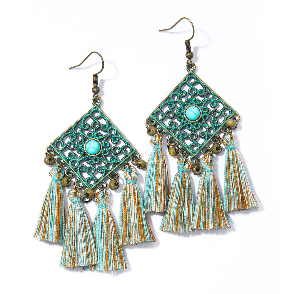 Wholesale Handmade Woven Tassel Earrings Bohemian Style Zinc Alloy Summer Beach Holiday Fashion Accessory