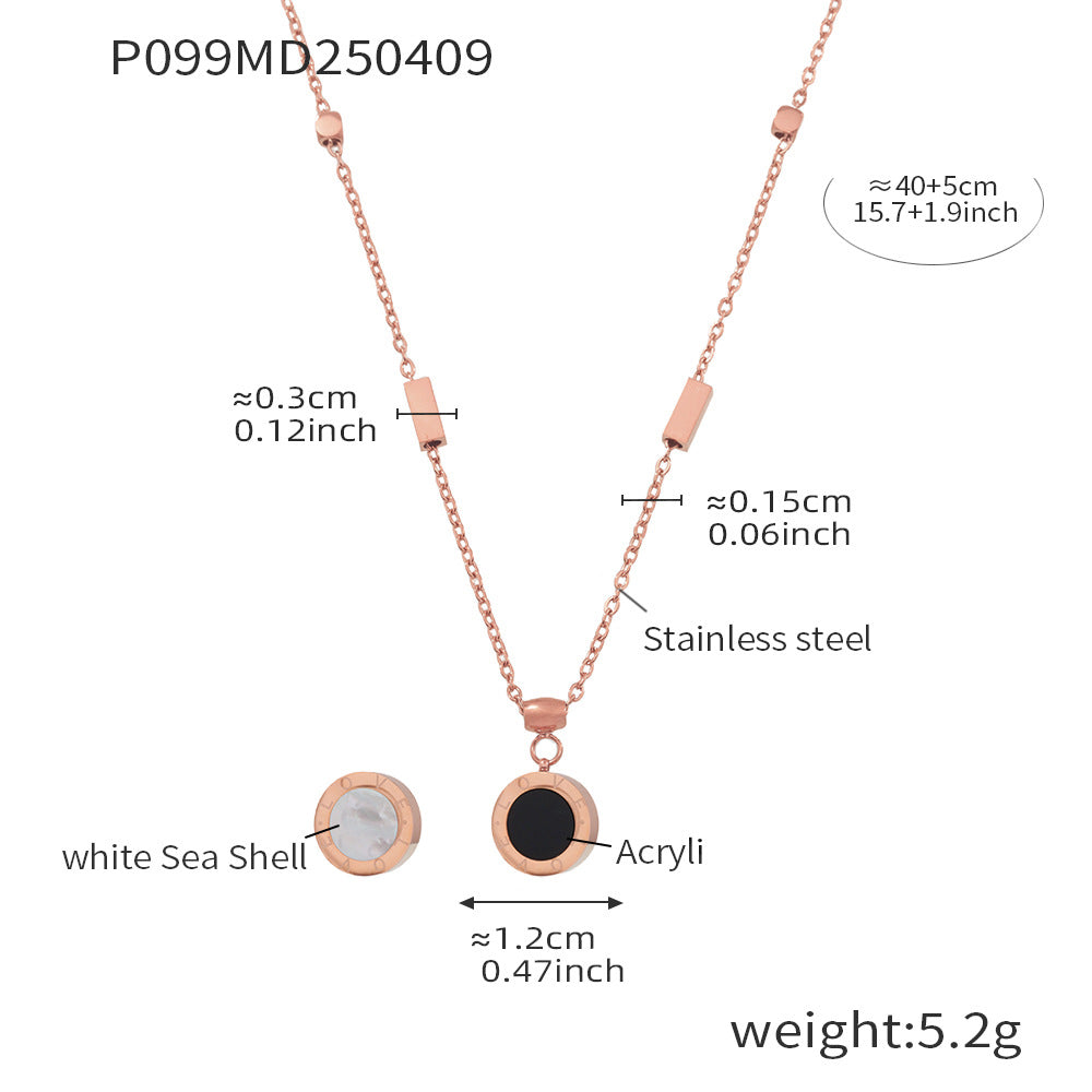 Wholesale Roman Numeral Black White Shell Pendant Necklace Stainless Steel Gold Plated Boutique Resale