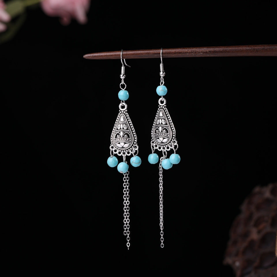 Wholesale  retro ethnic style blue turquoise earrings