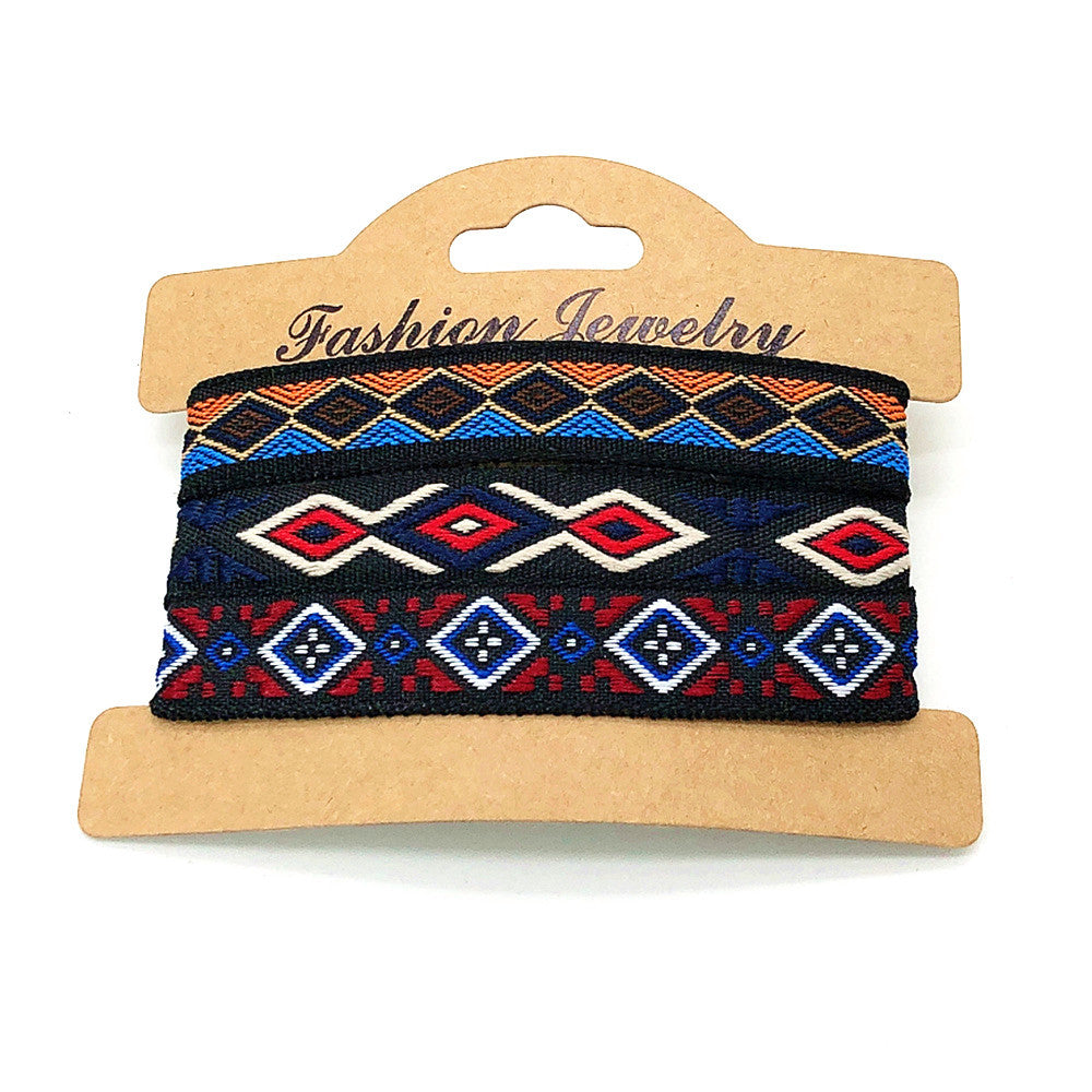 Wholesale 3 Pcs Set Hot Sale Retro Ethnic Bohemian Hand Rope Nepal Colorful Woven Bracelet Jewelry