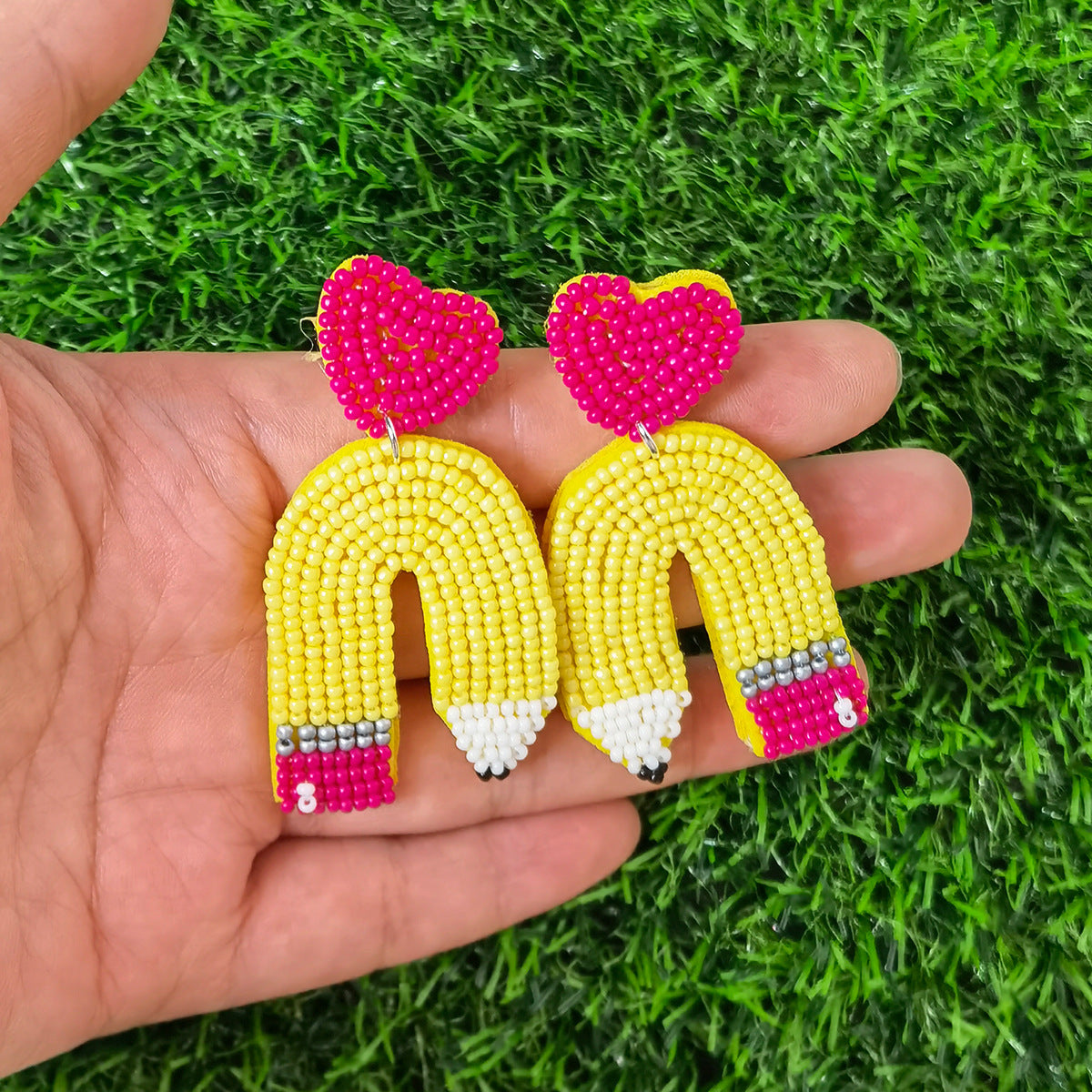 Wholesale Fabric Handmade Rice Ball Apple Love Pencil Teacher Gift Earrings ACC-ES-JiaQi004