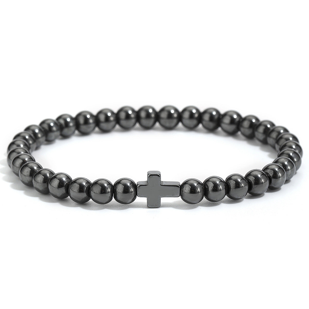 Wholesale Cross Bead Bracelet Black Stone Unisex Elastic Adjustable Fashion Accessory Gift