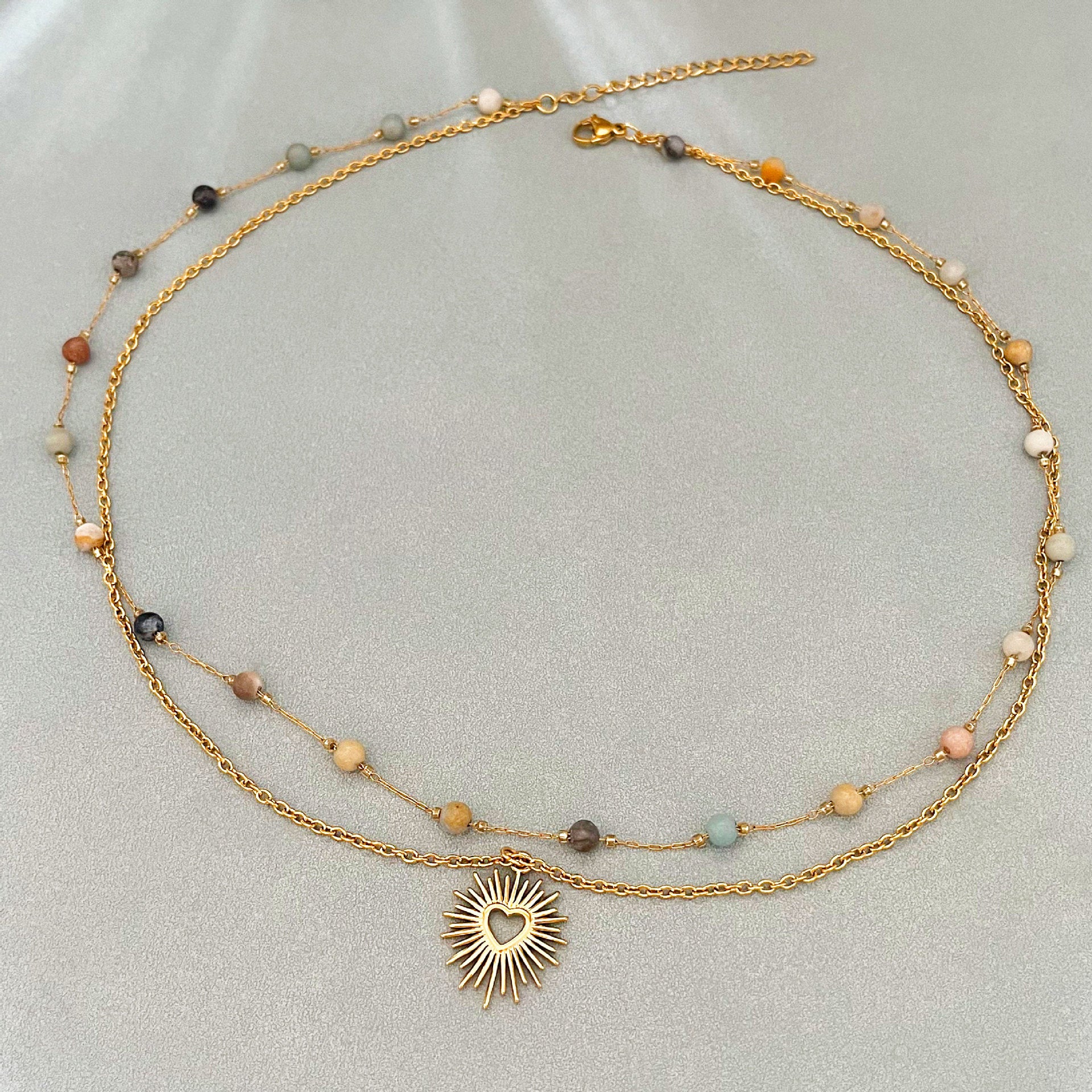 Wholesale Stainless Steel Double-Layer Sunlight Heart Bracelet Necklace