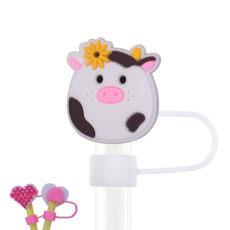 Wholesale Random 100pcs Cartoon Cute Pig Straw Cover 10MM Straw Tube Cap