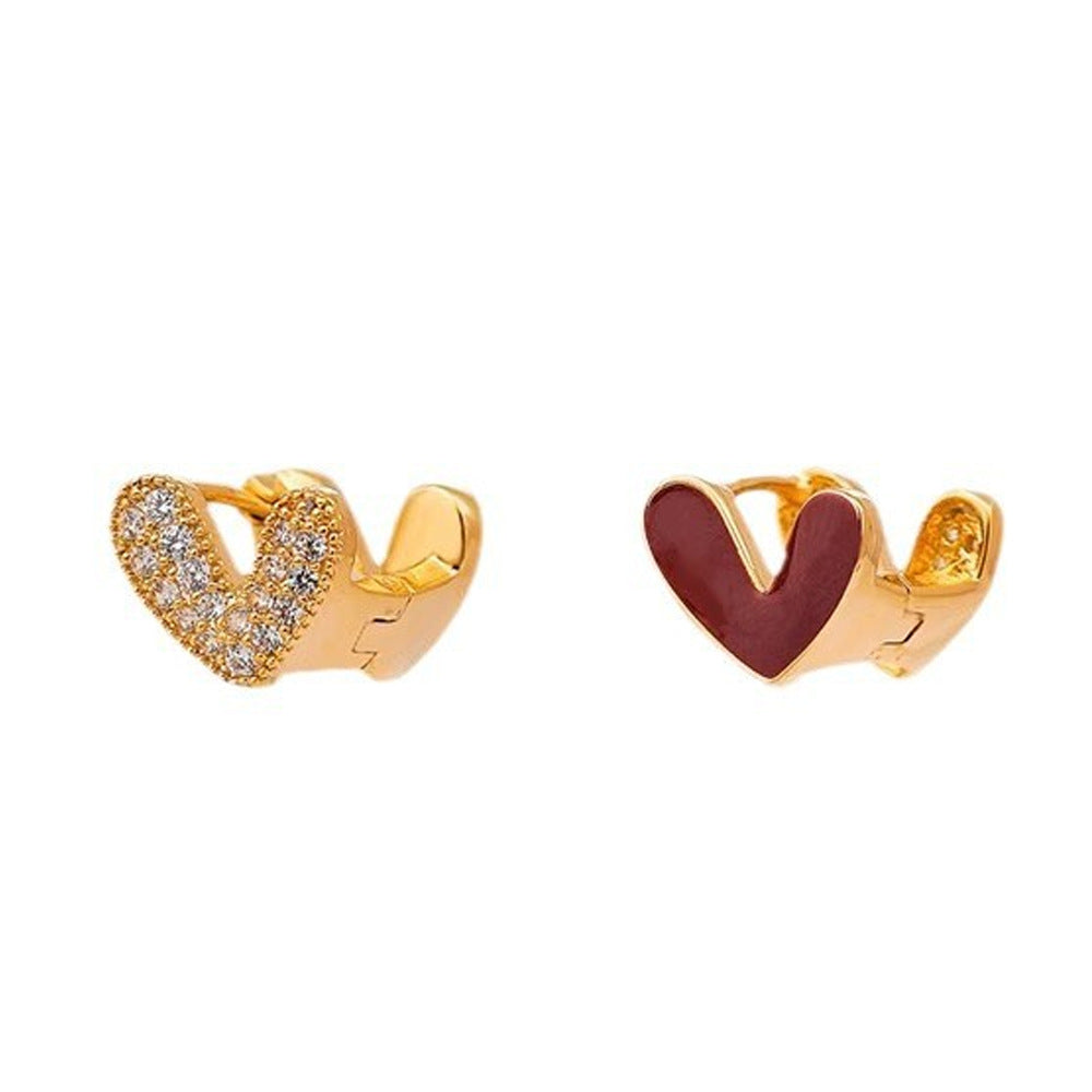 Wholesale  Red Oil Dropping Zircon Double-sided Love Ear Buckle  Retro Earrings