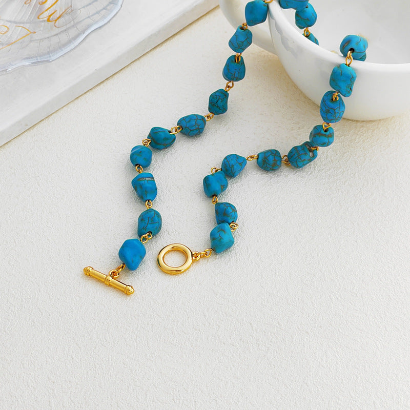 Wholesale copper plated real gold vintage irregular gemstone necklace