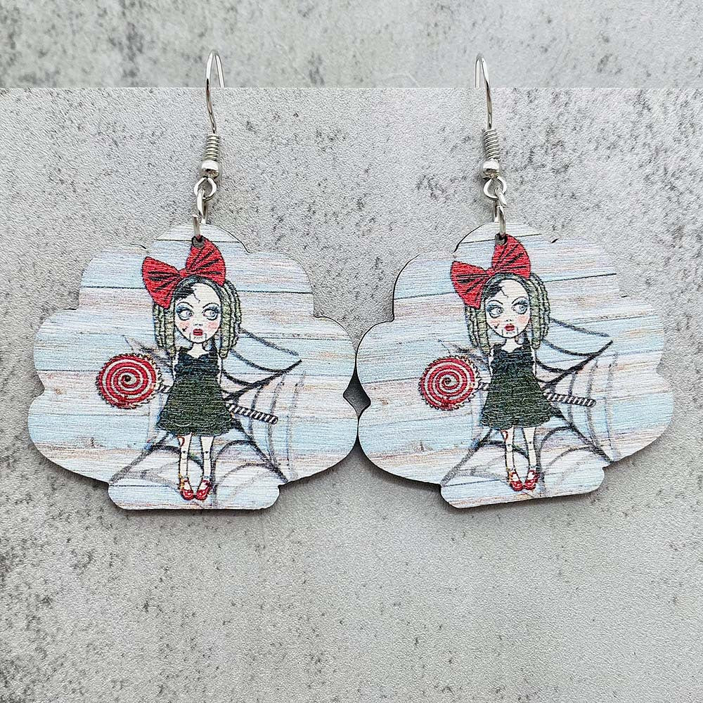 Wholesale  Halloween wooden earrings  pumpkin pine cone print  earrings