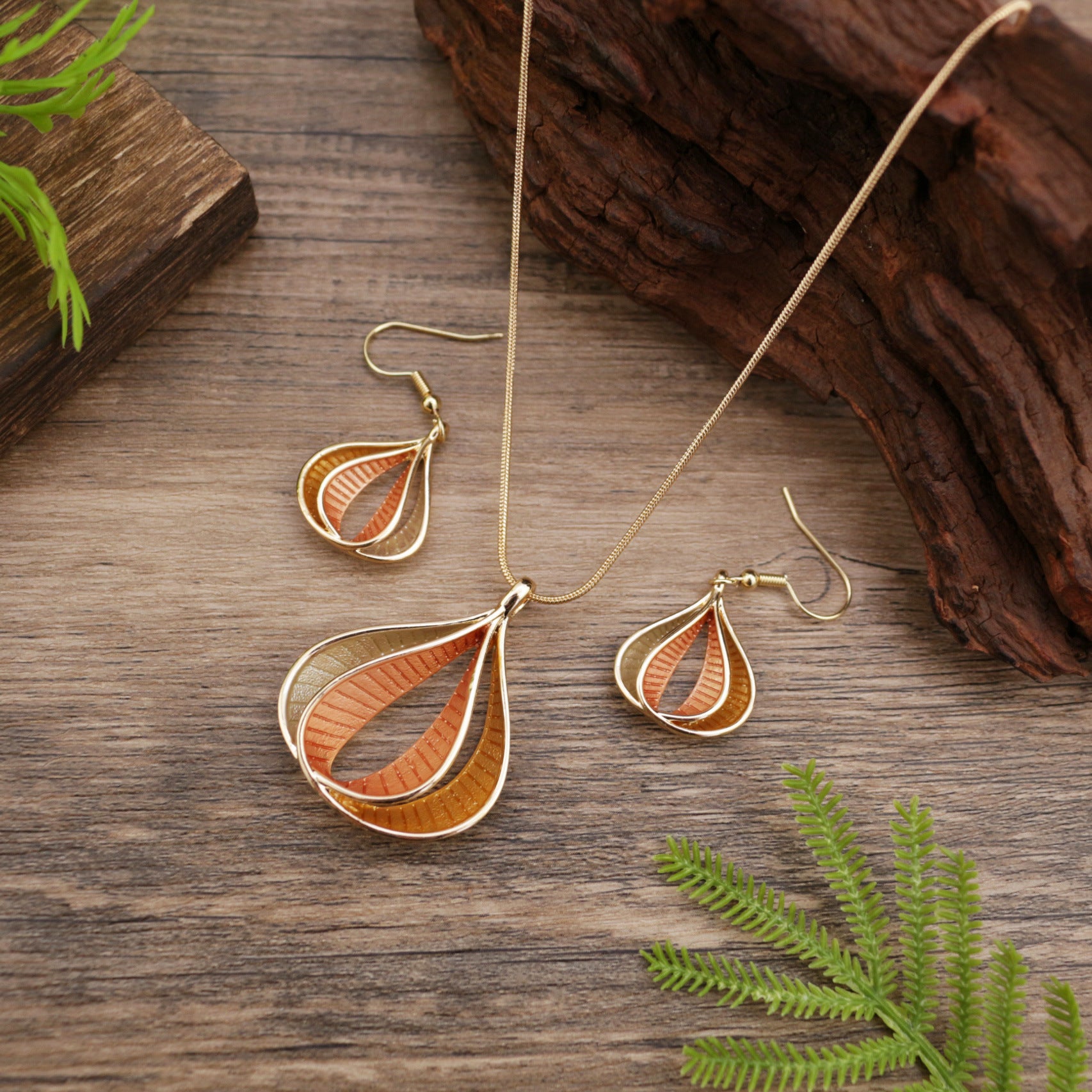 Wholesale  Enamel Hollow Drop Flower Earrings Pendant suit  Necklace