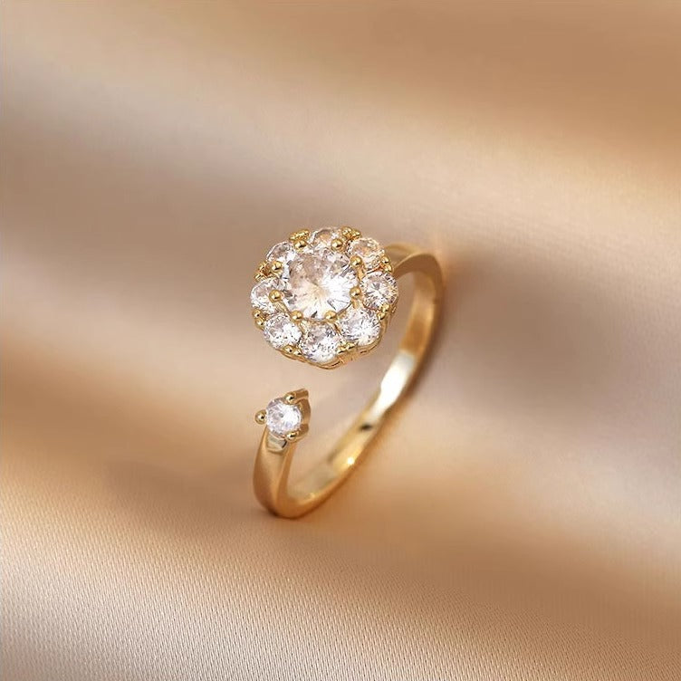 Wholesale titanium steel open micro-inlaid zircon rotatable ring