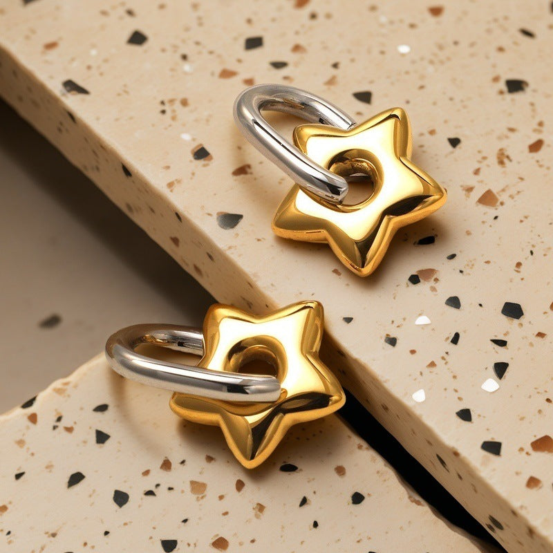Wholesale stainless steel contrast color genuine 18k gold plated heart earrings