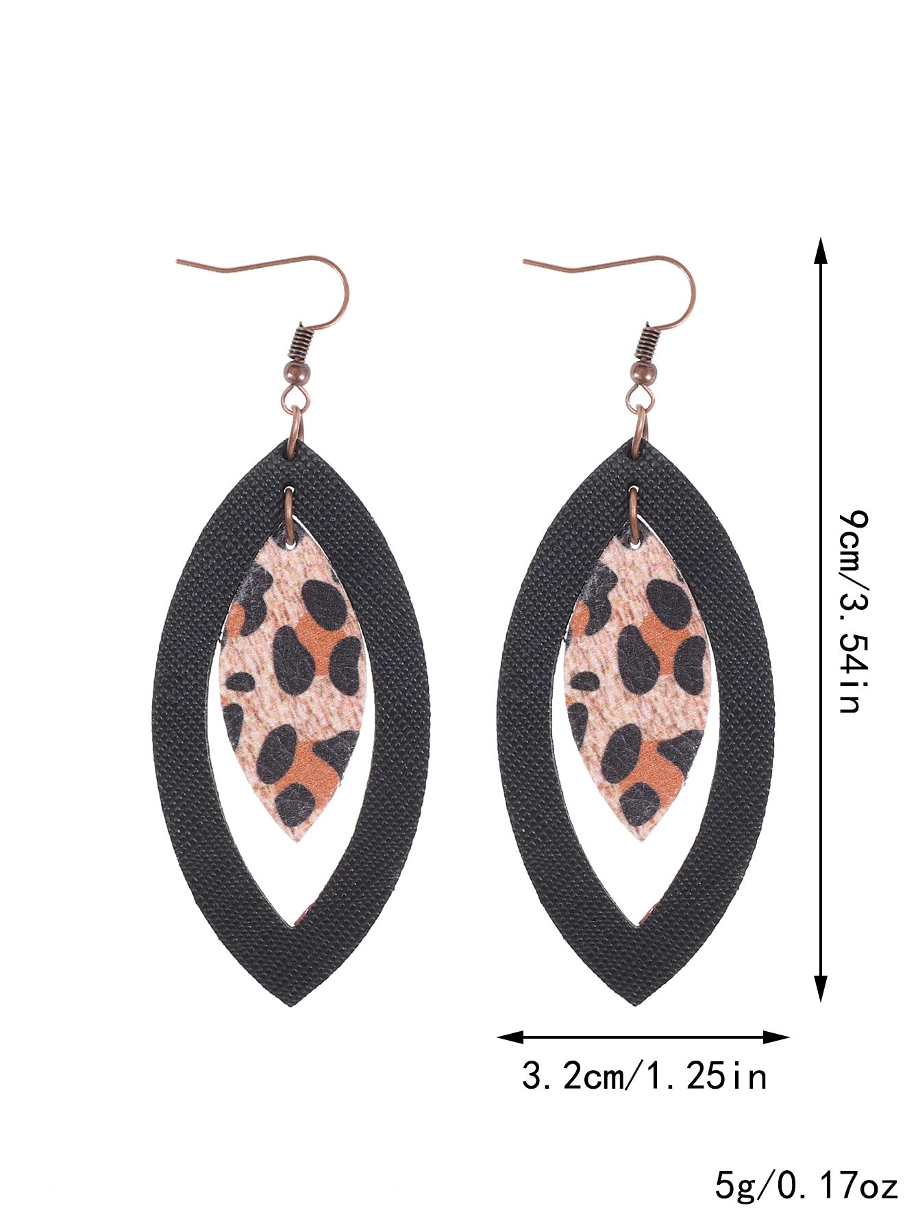 Wholesale  flash leaf natural volcanic stone vintage leather earrings