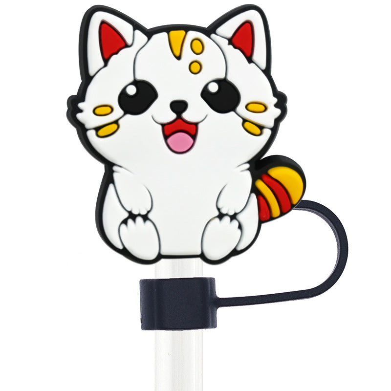 Wholesale Random 100pcs Cute Cat Series 10mm PVC Soft Straw Tube Cap  ACC-SCR-RYY110