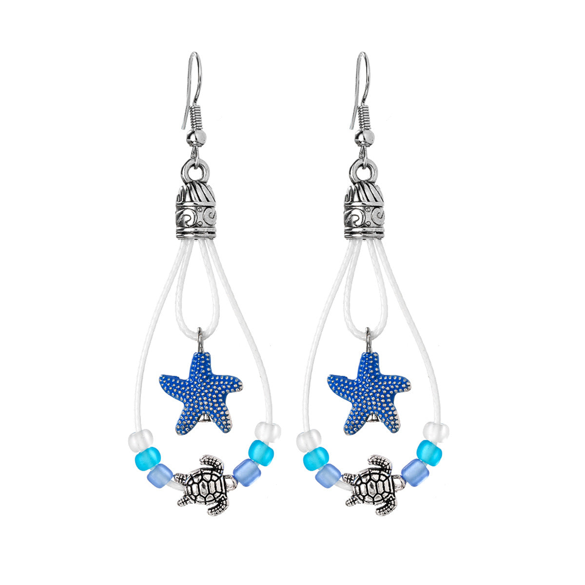 Wholesale Bohemian Style  Versatile Simple Hat Alloy Turtle Rice Bead Starfish Pendant Earrings