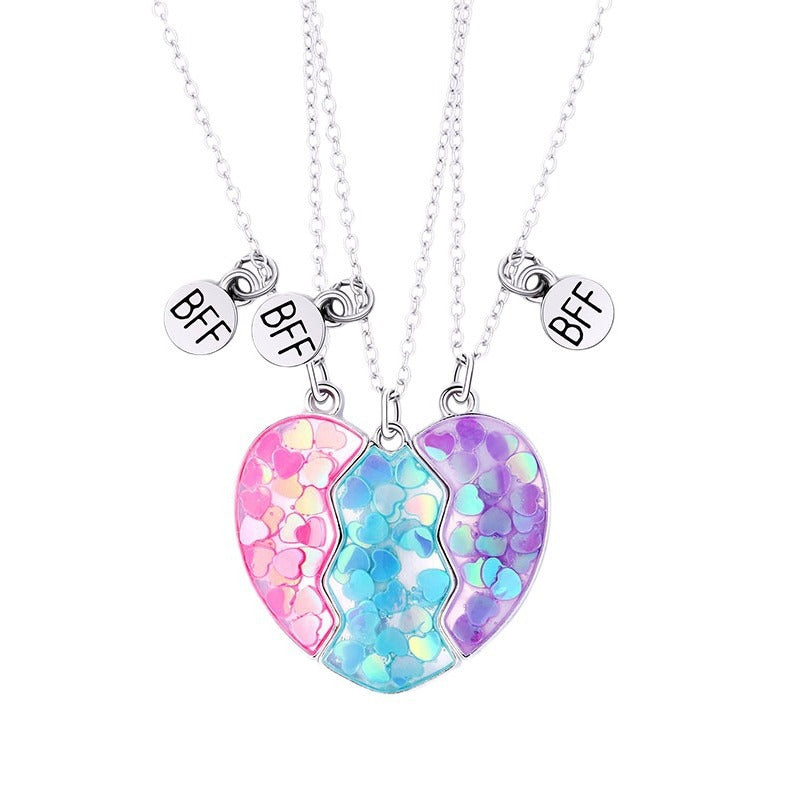 Wholesale Magnetic Cute Sequin Heart Pendant Necklaces Necklace Set ACC-NE-Tiangao007