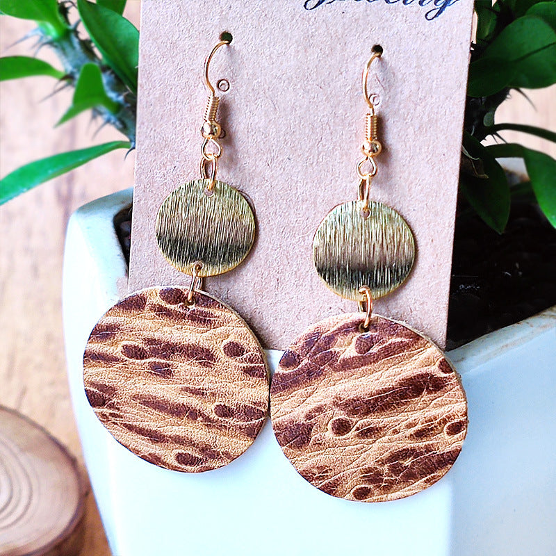 Wholesale 2PCS Leather Western Style Vintage Embossed Earrings