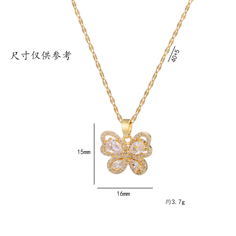 Wholesale Titanium Steel Rhinestone Butterfly Pendant Necklace for Women Chic Jewelry Accessory