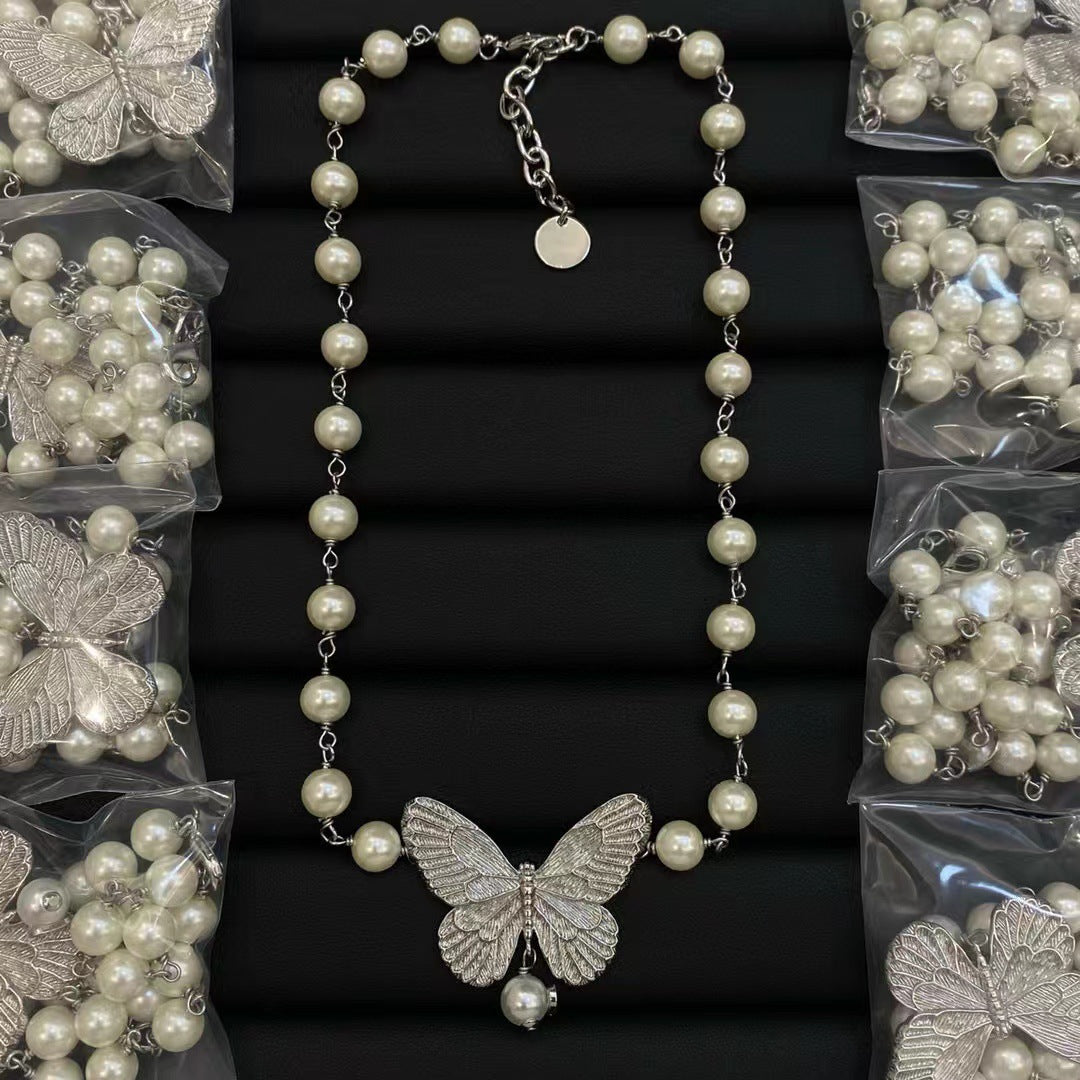 Wholesale Brass Man-made Pearl Butterfly Necklace ACCVIP