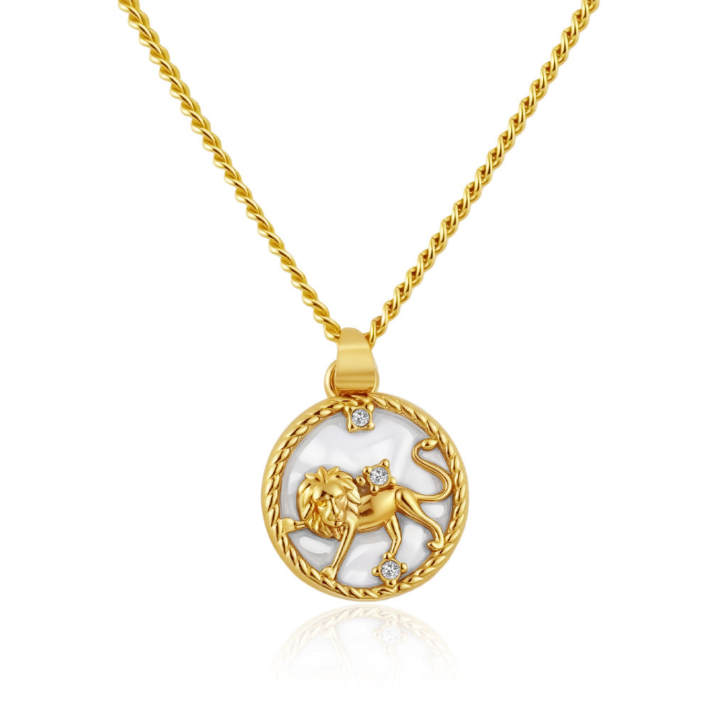 Wholesale Stainless Steel Zodiac Pendant Necklace Round PVD Electroplated Fashion Accessory for Everyday Wear