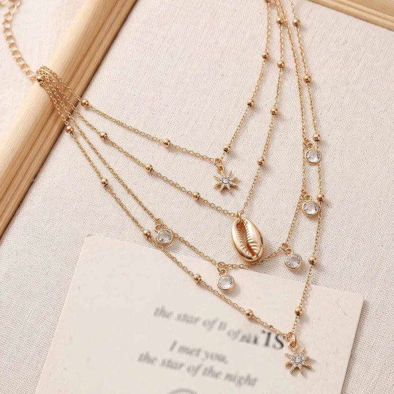Wholesale Gold Alloy Vintage Vacation Layered Tassel Necklace Choker Collarbone Chain Everyday Fashion Jewelry Gift