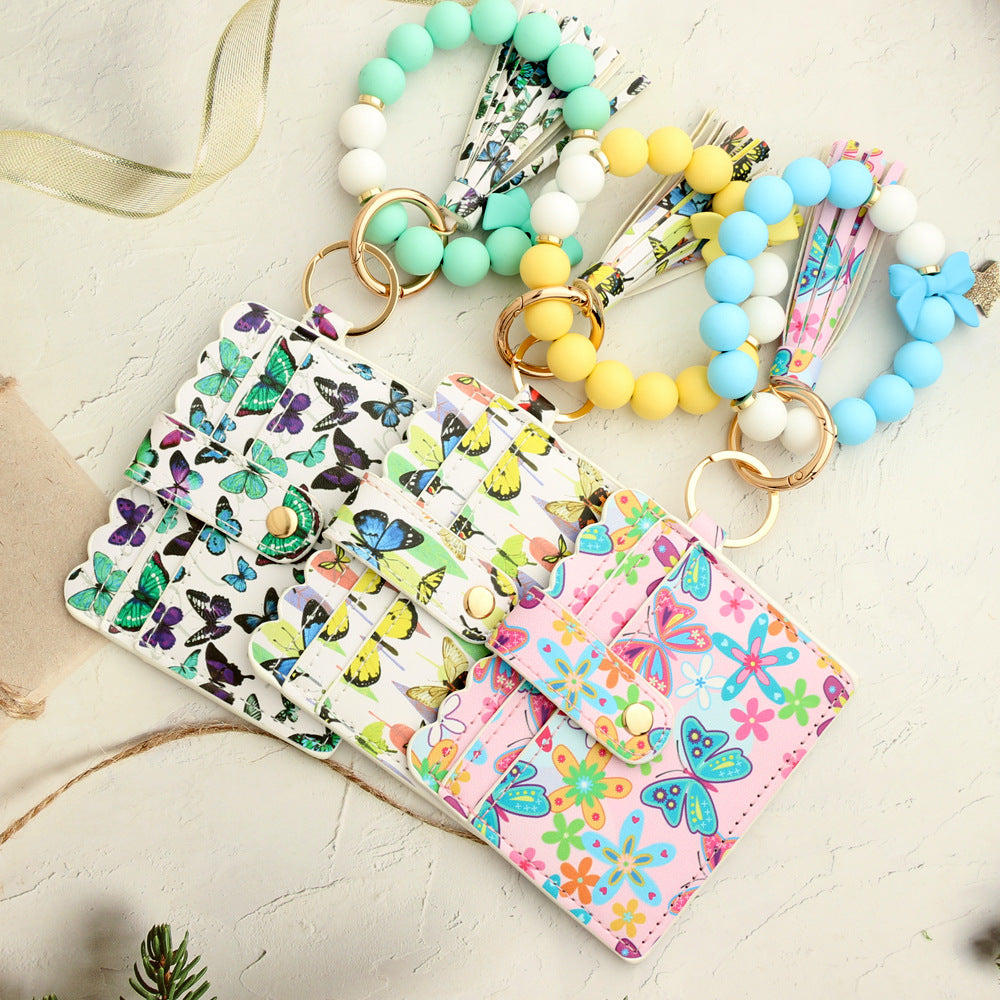 Wholesale  butterfly printed PU ladies Wristlet Keychain