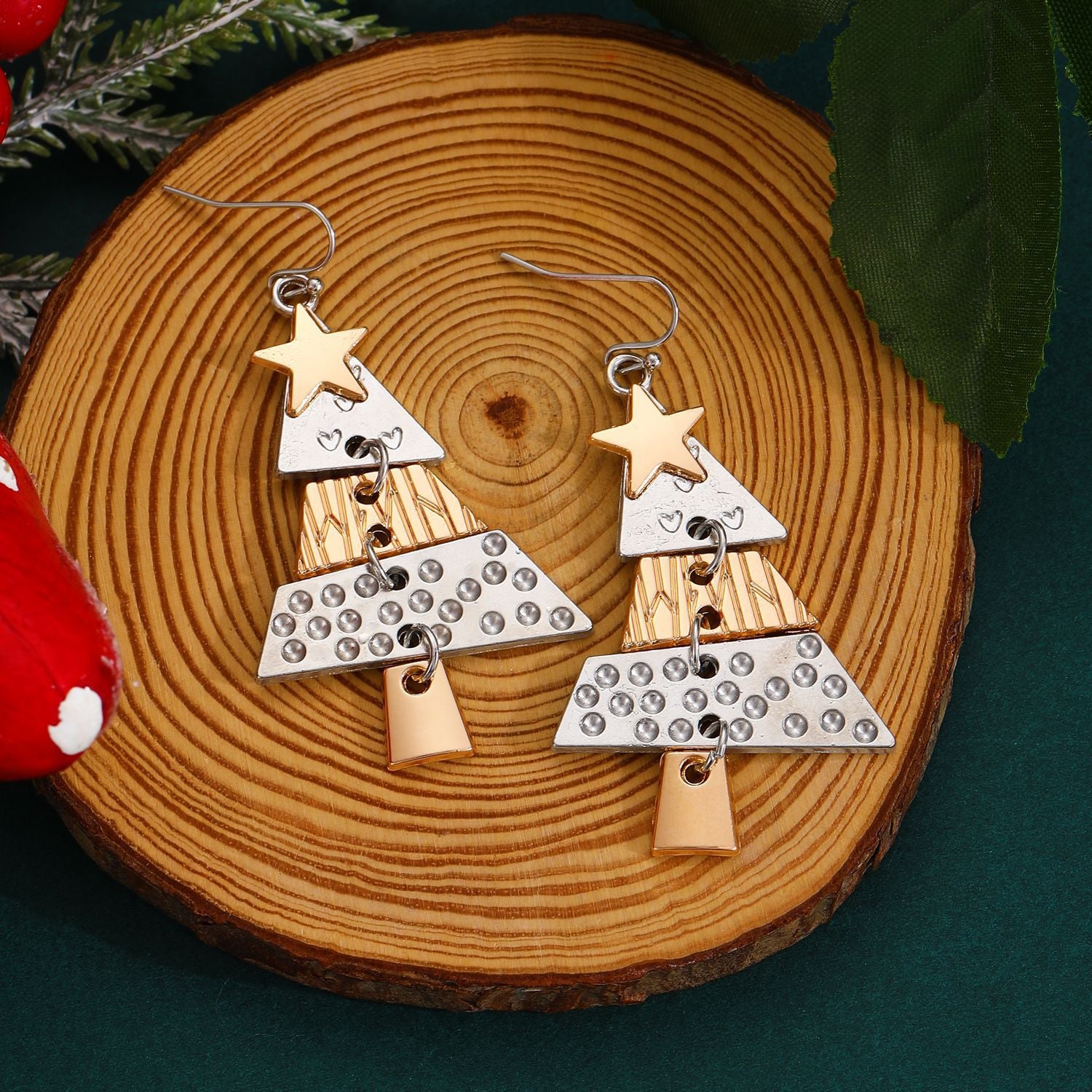Wholesale Christmas Tree Earrings For Women Colorful Rhinestone Gold Tone Party Jewelry Gift