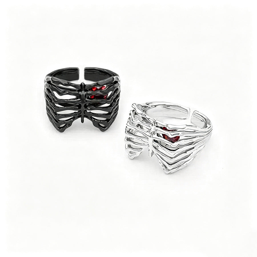 Wholesale Hollow Rib Heart Couple Ring Adjustable Black Zinc Alloy Valentine' s Day Gift