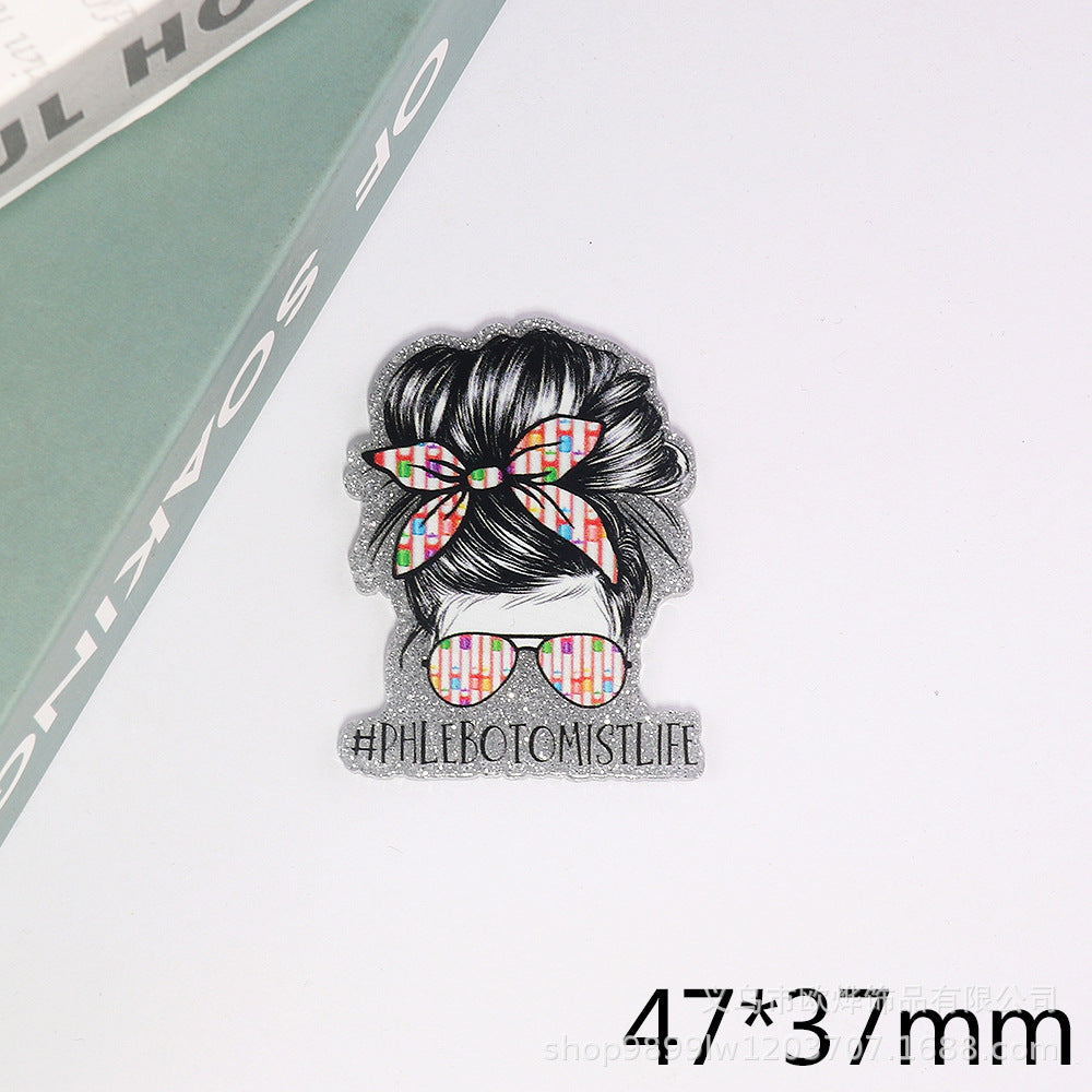 Wholesale 10pcs DIY Flatback  cartoon letter  Acrylic Flatback Badge Reels Retractable Keychain DIY Accessories