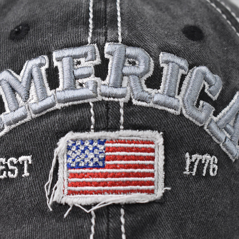 Wholesale  cotton washed hole flag embroidered baseball cap