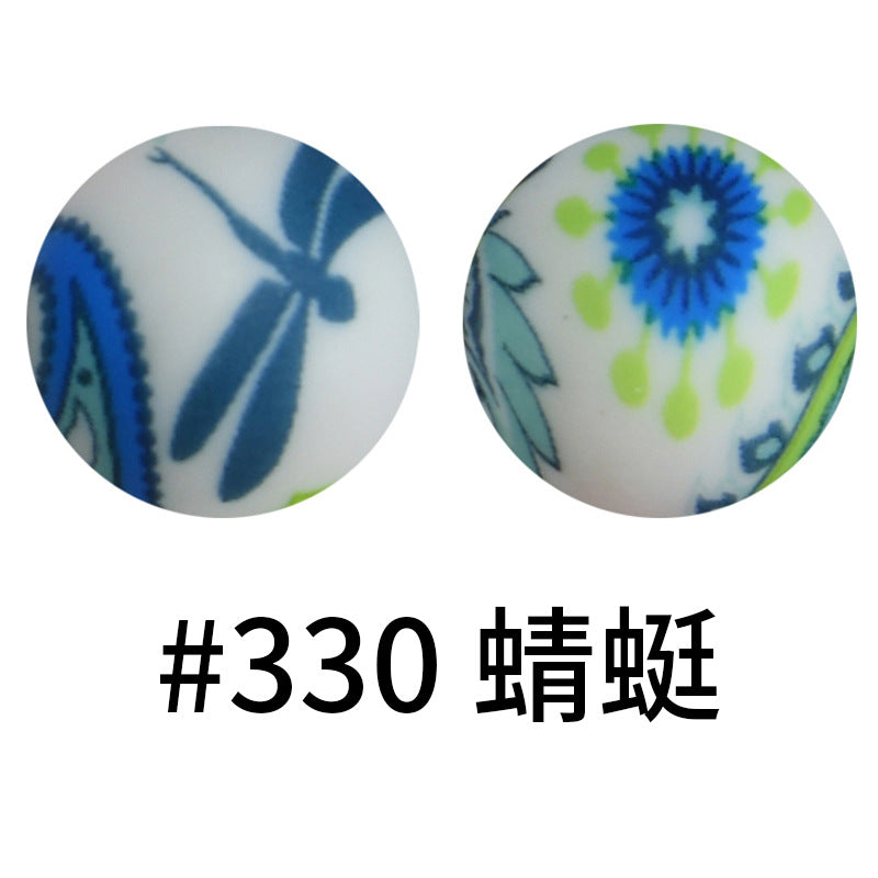 Wholesale 50pcs 15mm Western Style Leopard Skull Color Aztec Printed Silicone Balls Beads ACC-BDS-HeSheng004