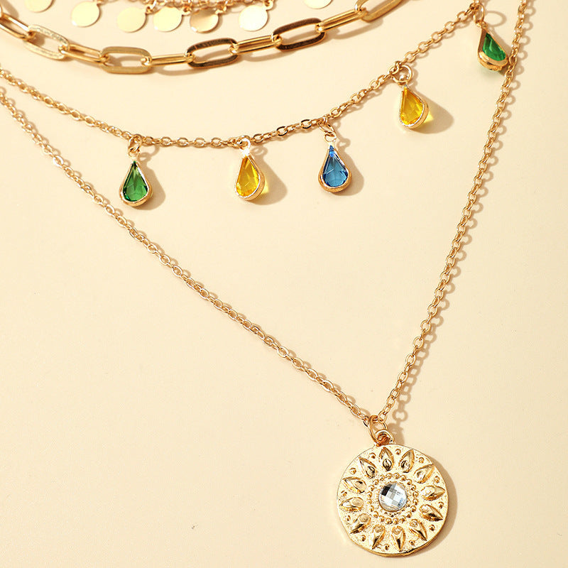 Wholesale Fashion Layered Necklace Set Golden Geometric Pendant Clavicle Chain Women Jewelry