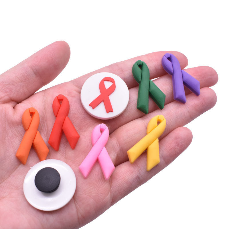 Wholesale Random 100pcs Care Breast Cancer Colon Cancer Ribbon PVC Soft Glue Hole Shoe Buckle DIY Decoration ACC-SC-RYY006