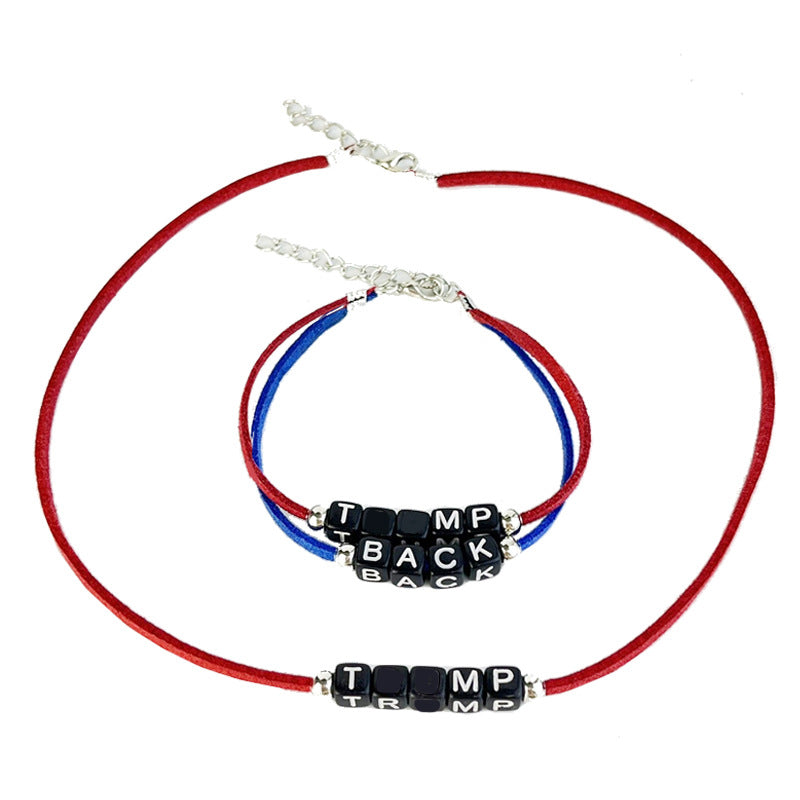 Wholesale 2 Pairs/pack American Red and Blue Letters Adjustable Leather Cord Bracelet ACC-BT-HY001