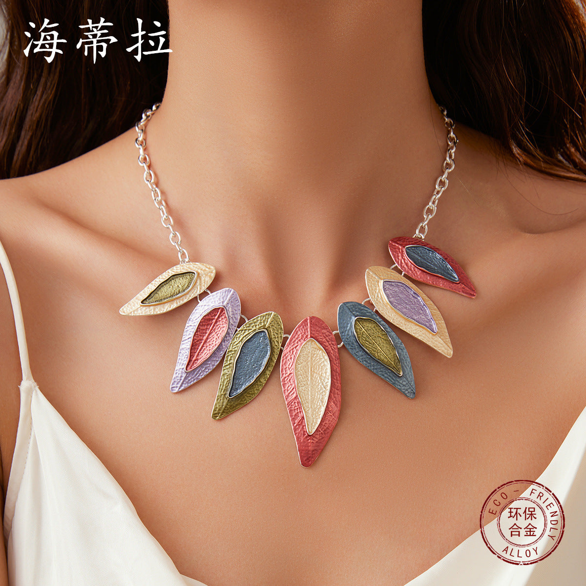 Wholesale  color leaf stitching alloy necklace necklace