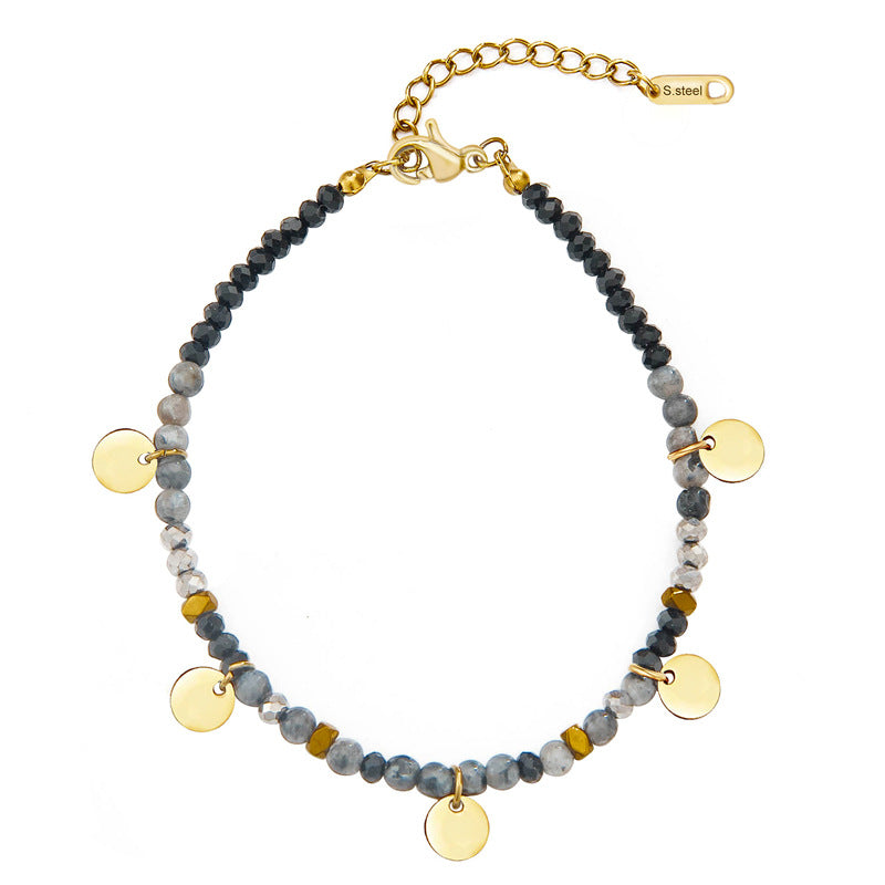 Wholesale Handmade Beaded Small Disc 18K Gold Plated Stainless Steel Bracelet ACC-BT-Yachan003