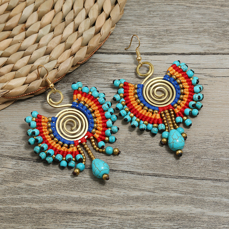 Wholesale Boho Ethnic Style Earrings Hand Braided Vintage Earrings Bohemian ACC-ES-Luox001