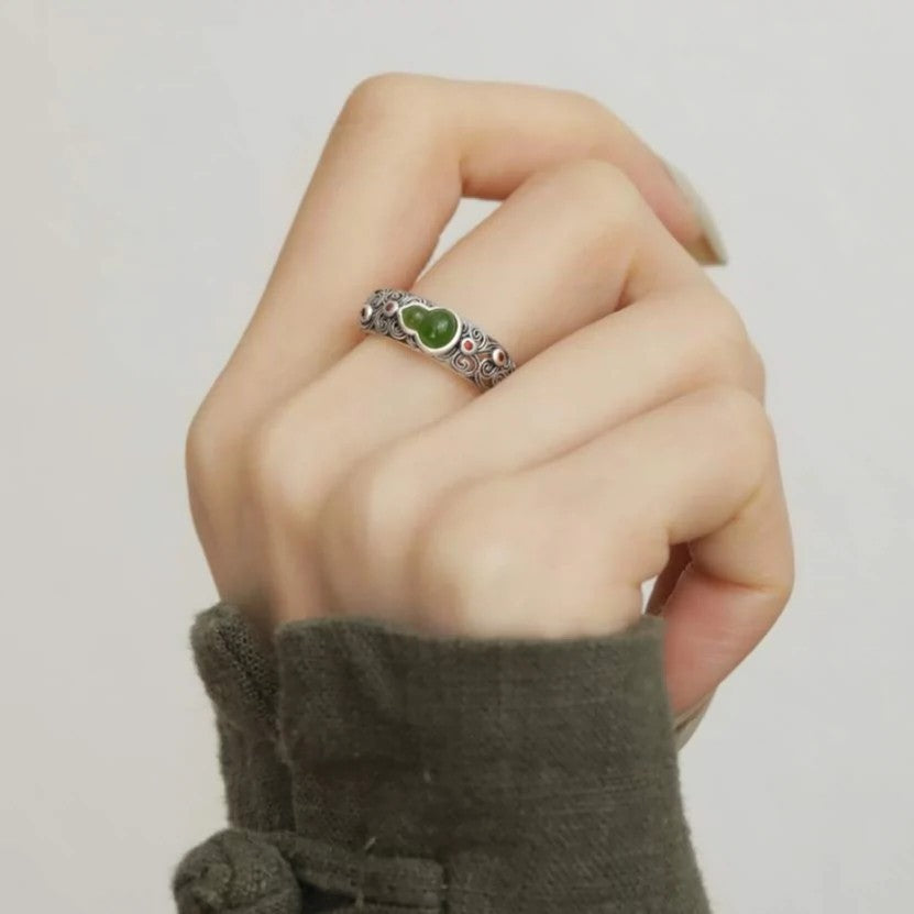 Wholesale S925 sterling silver jasper auspicious clouds gourd ring