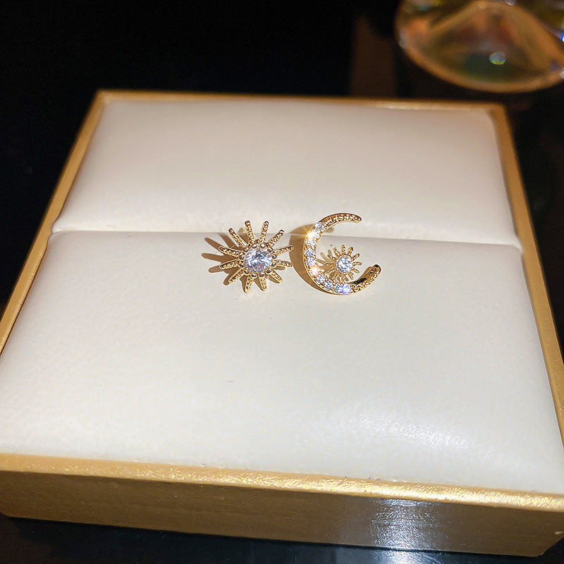 Wholesale electroplated silver needle zircon pearl flower heart earrings