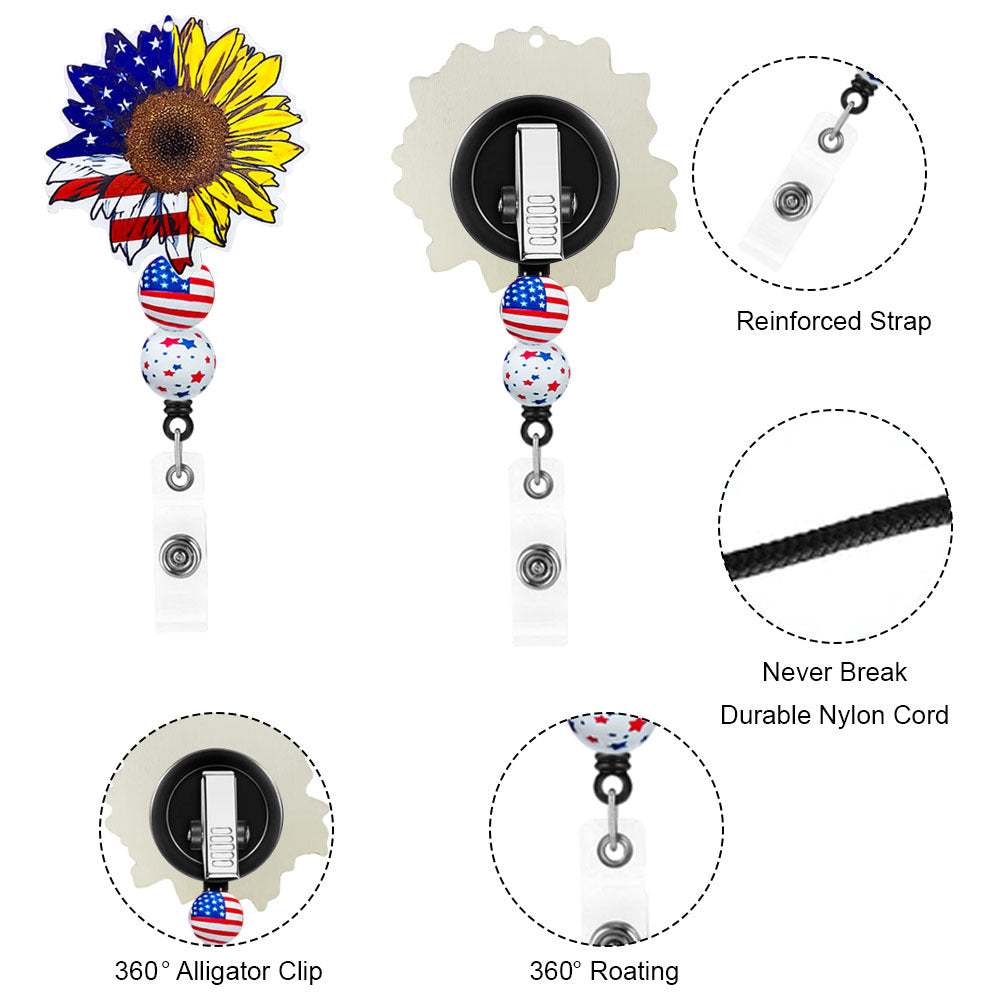 Wholesale American Independence Day Rainbow Sunflower Bull Head Retractable Badge Scroll Keychain Badge Reels ACC-KC-ChiHai004