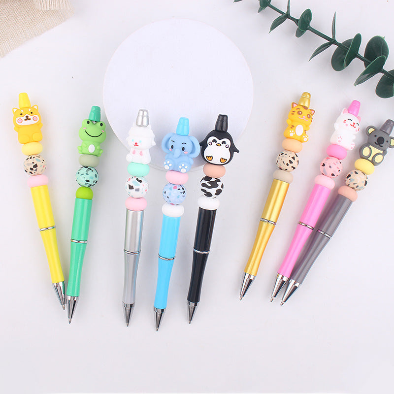 Wholesale beaded pen DIY creative handmade cartoon 3D animal silicone gum beaded pen